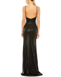 Mac Duggal Metallic Faux-Wrap A-Line Gown
