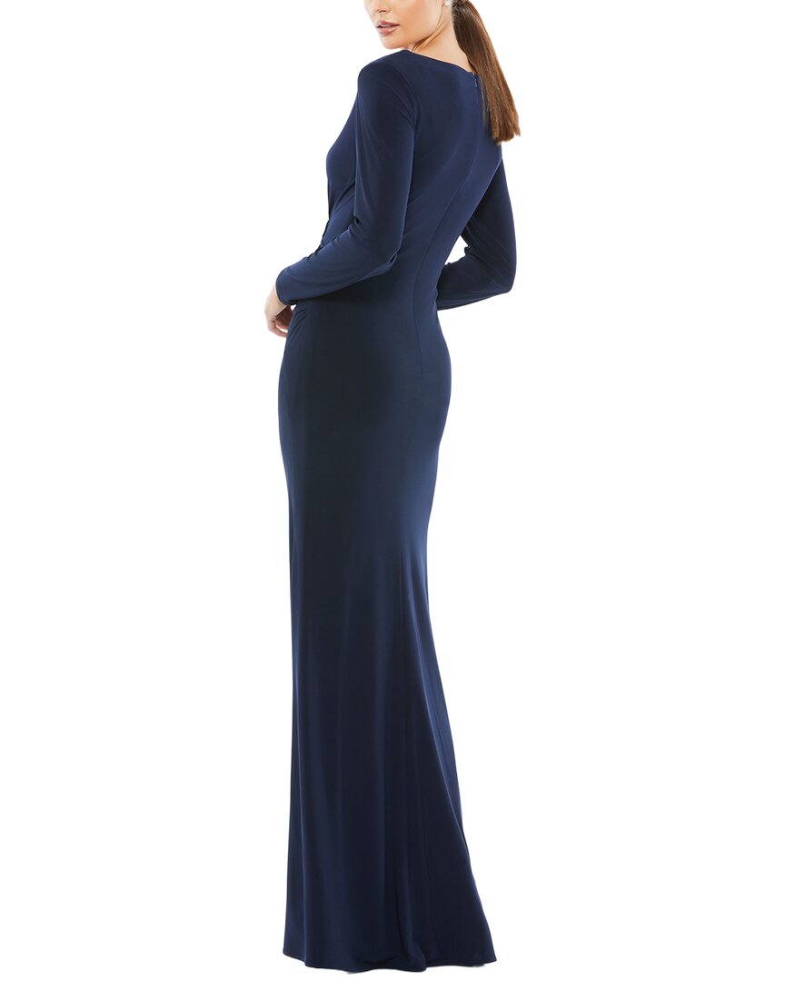 Mac Duggal Long Sleeve Ruched Jersey V-Neck Gown