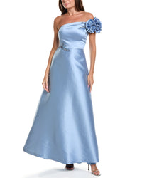 Teri Jon by Rickie Freeman Teri Jon By Rickie Freeman Mikado Flower One-Shoulder Bead Applique Gown