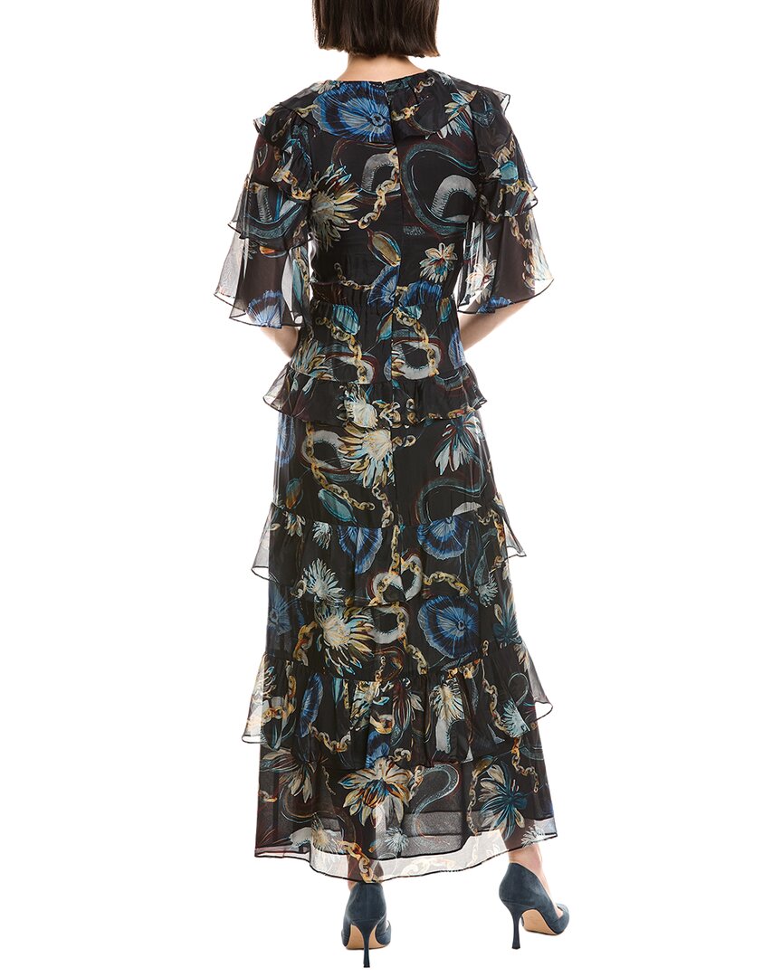 Marchesa Notte Printed Silk-Blend Ruffle Midi Dress