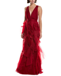 Marchesa Notte Sleeveless Deep V-Neck Silk Maxi Dress