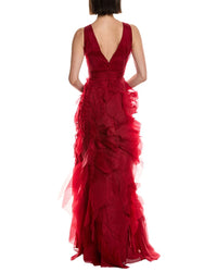 Marchesa Notte Sleeveless Deep V-Neck Silk Maxi Dress