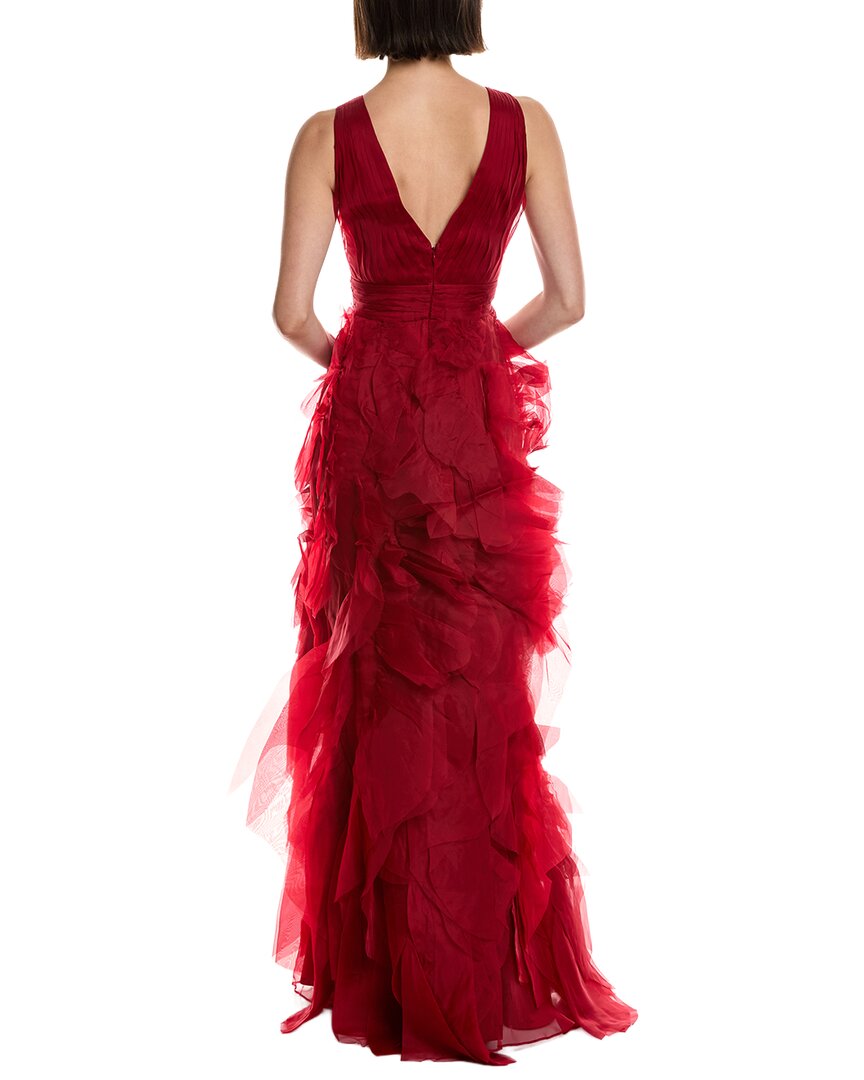 Marchesa Notte Sleeveless Deep V-Neck Silk Maxi Dress