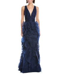 Marchesa Notte Sleeveless Deep V-Neck Silk Maxi Dress