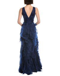 Marchesa Notte Sleeveless Deep V-Neck Silk Maxi Dress