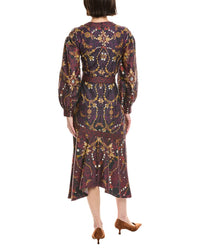 Marchesa Notte Printed V-Neck Midi Dress