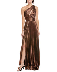 Marchesa Notte Metallic Lame One-Shoulder