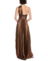 Marchesa Notte Metallic Lame One-Shoulder