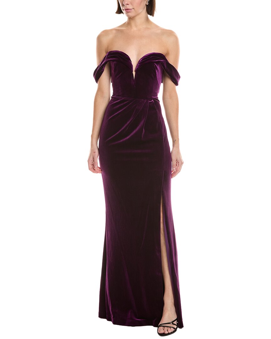 Marchesa Notte Off-The-Shoulder Velvet Maxi Dress