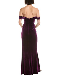 Marchesa Notte Off-The-Shoulder Velvet Maxi Dress