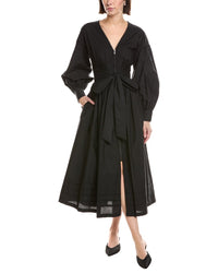 Marchesa Notte Poplin V-Neck Midi Dress