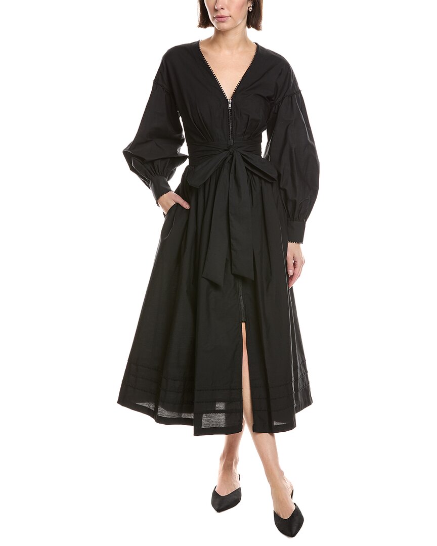 Marchesa Notte Poplin V-Neck Midi Dress