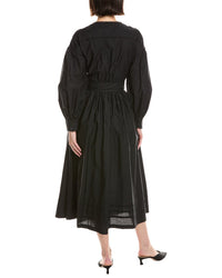 Marchesa Notte Poplin V-Neck Midi Dress