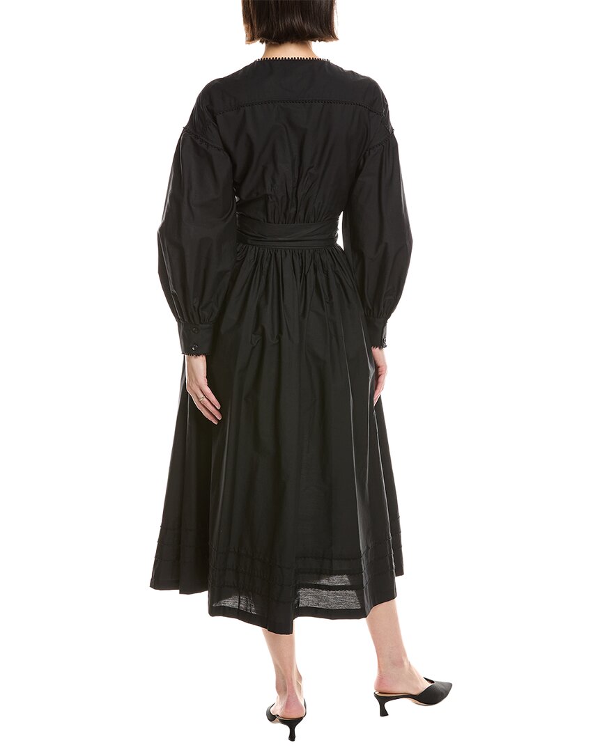 Marchesa Notte Poplin V-Neck Midi Dress