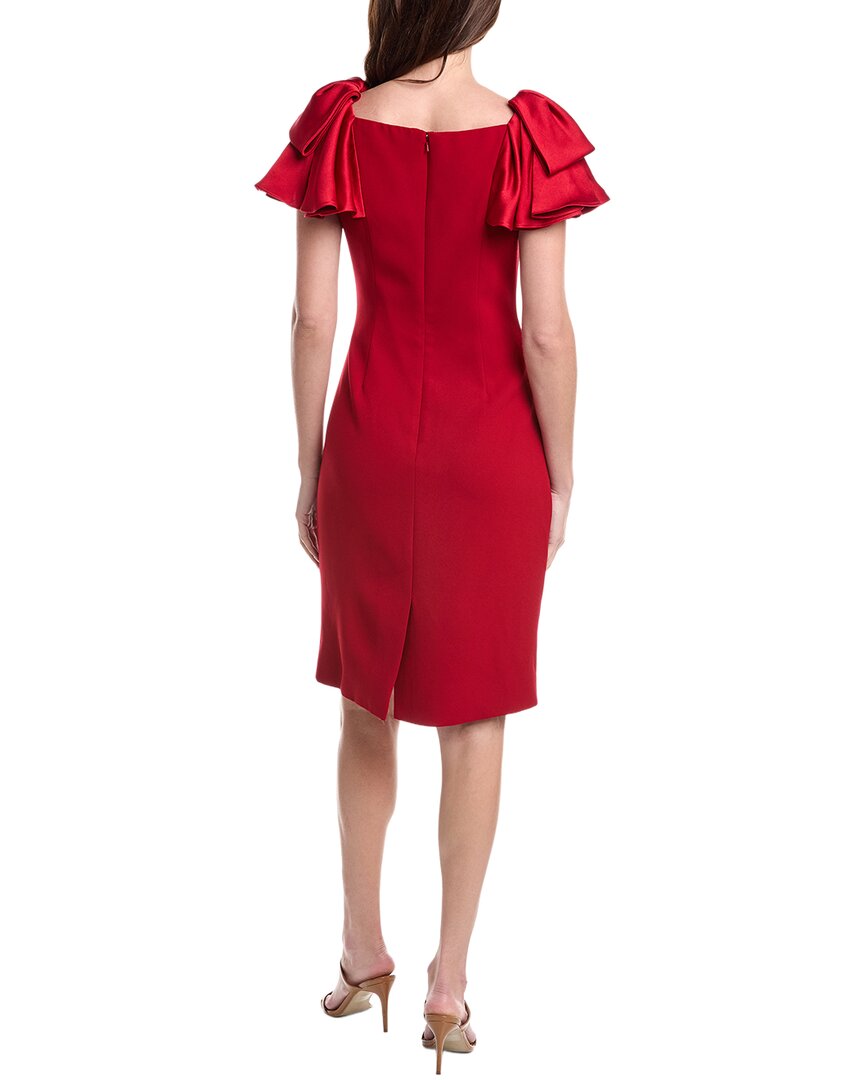 Teri Jon By Rickie Freeman Crepe Boatneck Satin Ruffle Shoulder Dress