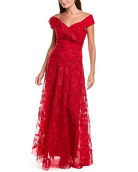Teri Jon by Rickie Freeman Teri Jon By Rickie Freeman Lace Sweetheart Bodice Off-Shoulder Gown