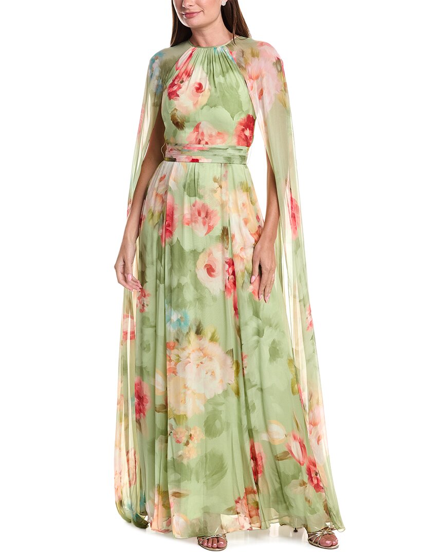 Teri Jon by Rickie Freeman Teri Jon By Rickie Freeman Chiffon Floral Cape Gown