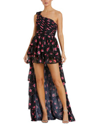 Mac Duggal Floral One Shoulder High Low Dress