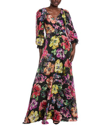 Teri Jon By Rickie Freeman Floral Chiffon Silk Gown