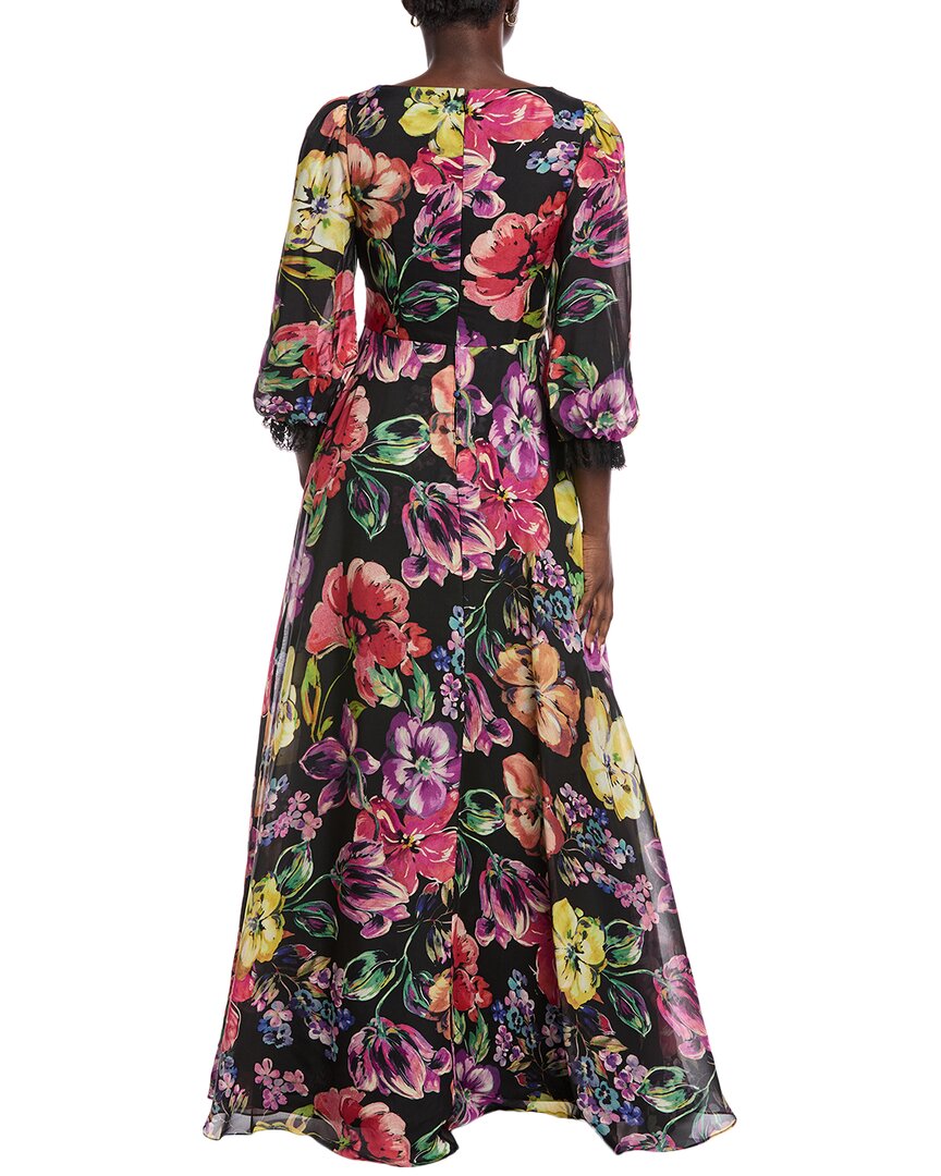 Teri Jon By Rickie Freeman Floral Chiffon Silk Gown