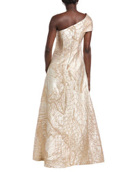 Teri Jon By Rickie Freeman One-Shoulder Jacquard Gown