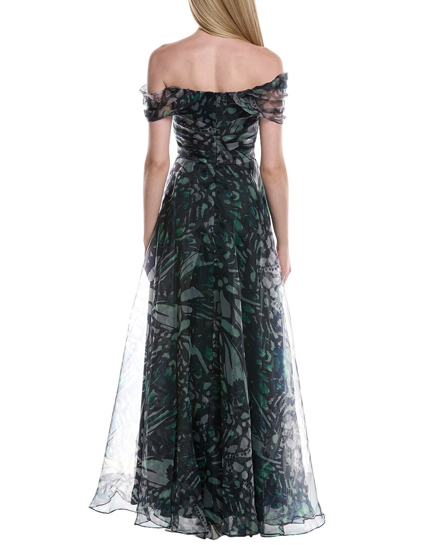 Rene Ruiz Draped A-Line Printed Organza Gown