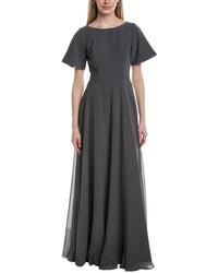 Rene Ruiz Boat Neck Chiffon A-Line Gown