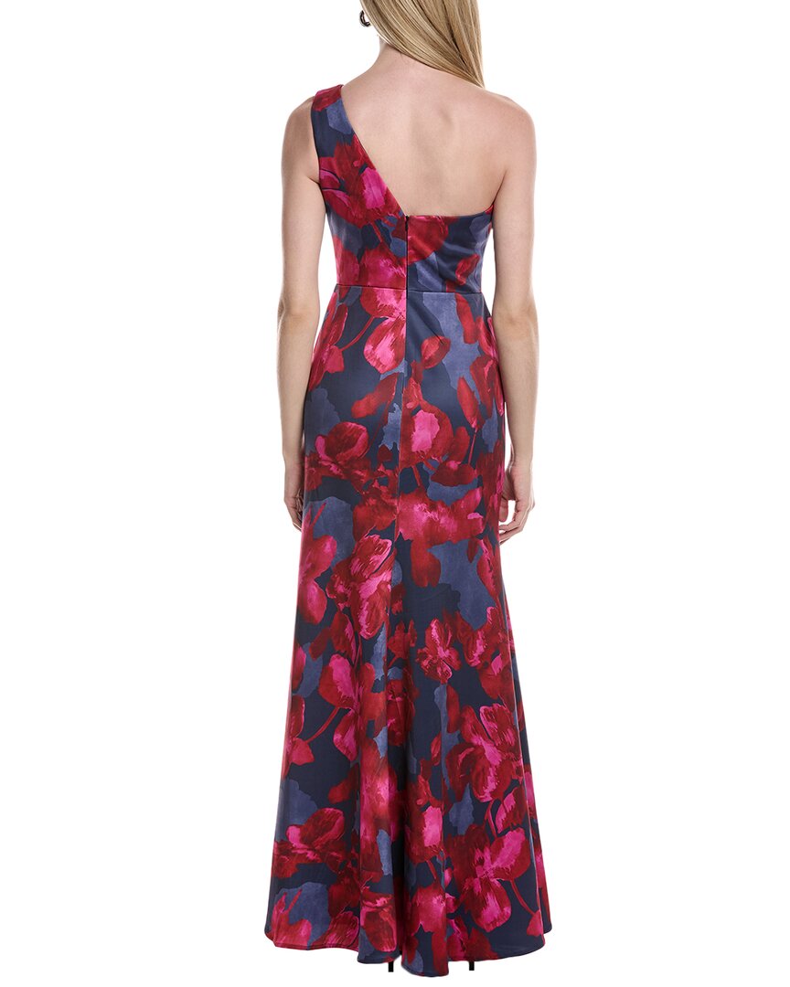 Rene Ruiz One-Shoulder Draped Flare Hem Gown