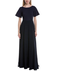 Rene Ruiz Boat Neck Chiffon A-Line Gown
