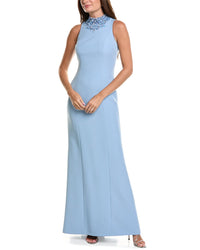 Teri Jon by Rickie Freeman Teri Jon By Rickie Freeman Crepe Funnel Beaded Neck Column Gown