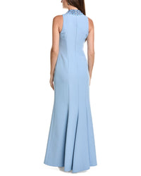 Teri Jon by Rickie Freeman Teri Jon By Rickie Freeman Crepe Funnel Beaded Neck Column Gown