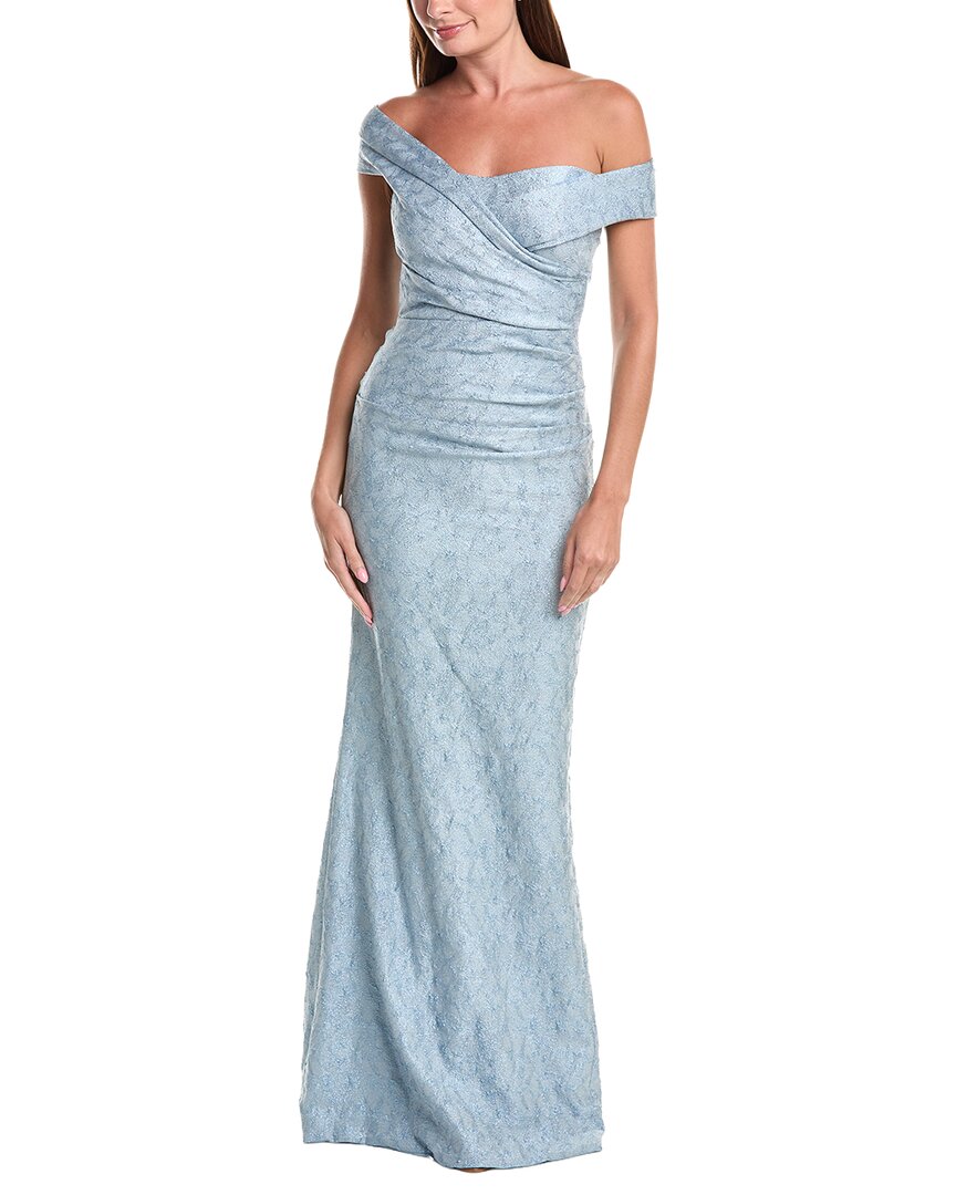 Teri Jon by Rickie Freeman Teri Jon By Rickie Freeman Metallic Jacquard Off-Shoulder Pleated Gown