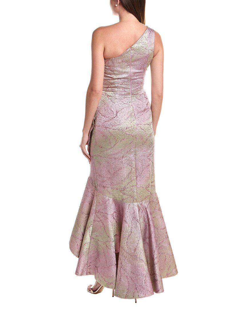 Teri Jon by Rickie Freeman Teri Jon By Rickie Freeman Metallic Jacquard Leaf Pattern High-Low Dress