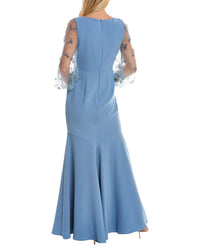 Theia Kiera Breaded Puff Sleeve Gown
