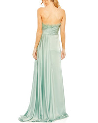Mac Duggal Strapless Feather Detail Satin Gown