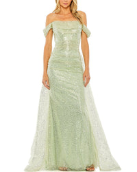 Mac Duggal Off The-Shoulder Sequin Panel Train Gown