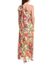 Badgley Mischka Pleated One-Shoulder Gown