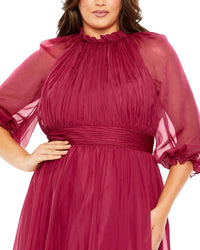 Mac Duggal Plus Puff Sleeve Tiered A-Line Dress