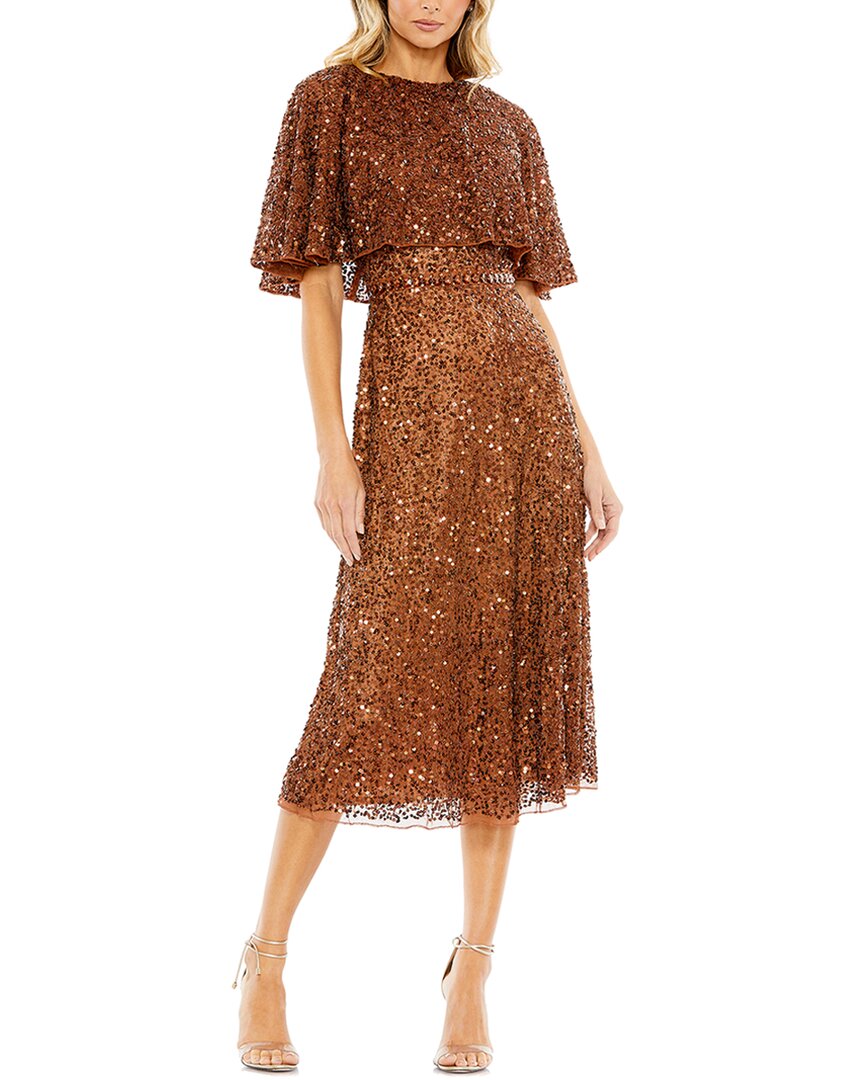 Mac Duggal Embellished Cape High-Neck Midi Dress