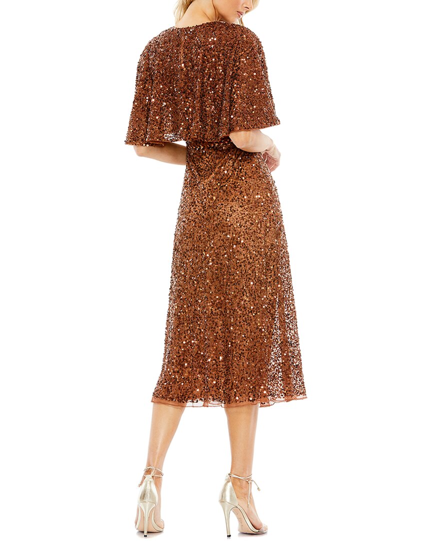 Mac Duggal Embellished Cape High-Neck Midi Dress