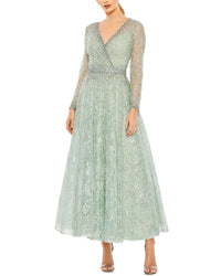 Mac Duggal Embellished Wrap Over Midi Gown