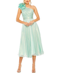 Mac Duggal One-Shoulder Tea-Length Dress