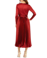 Mac Duggal Pleated Long Sleeve V-Neck Dress