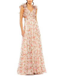 Mac Duggal Ruffle Tiered Cut-Out Chiffon Floral Dress