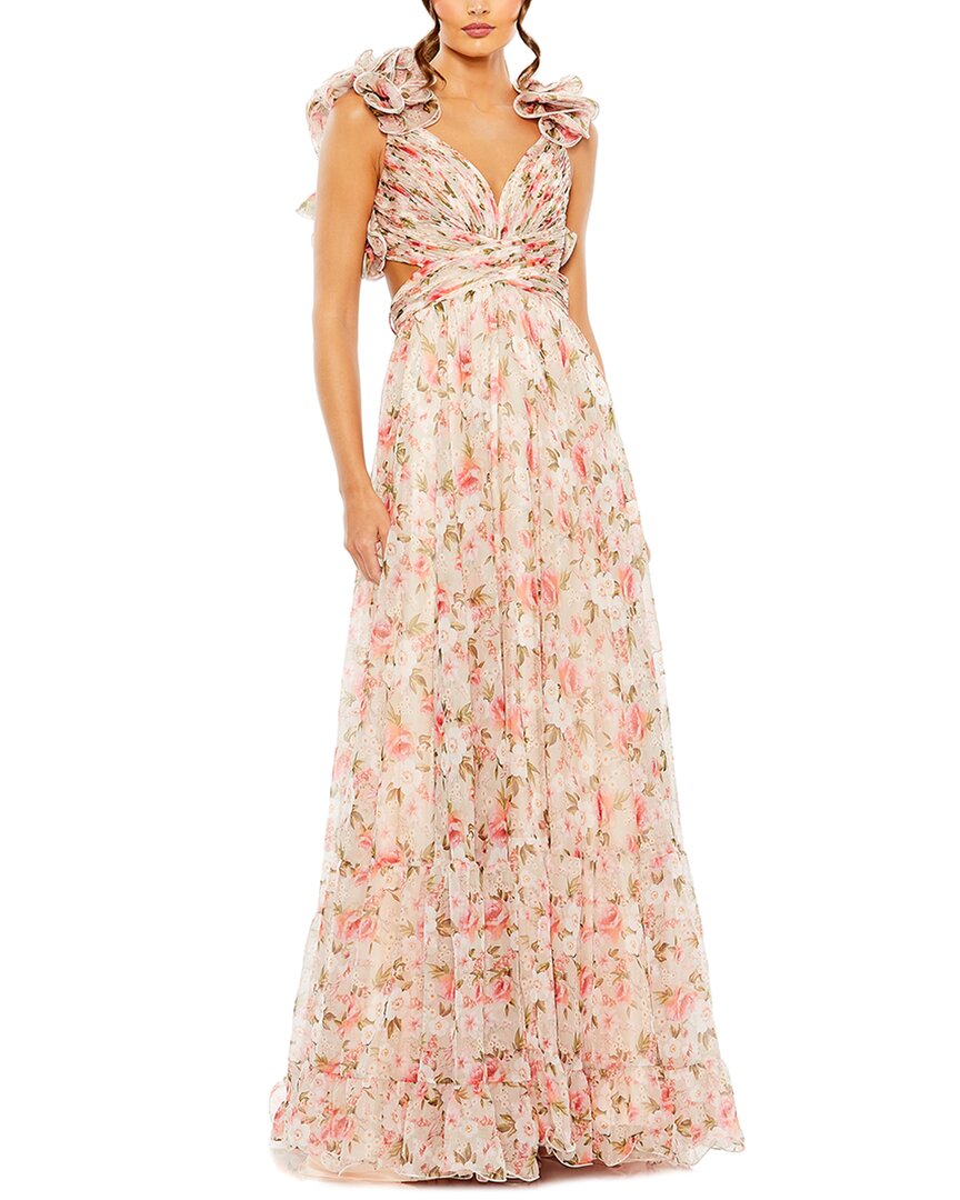 Mac Duggal Ruffle Tiered Cut-Out Chiffon Floral Dress