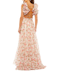 Mac Duggal Ruffle Tiered Cut-Out Chiffon Floral Dress