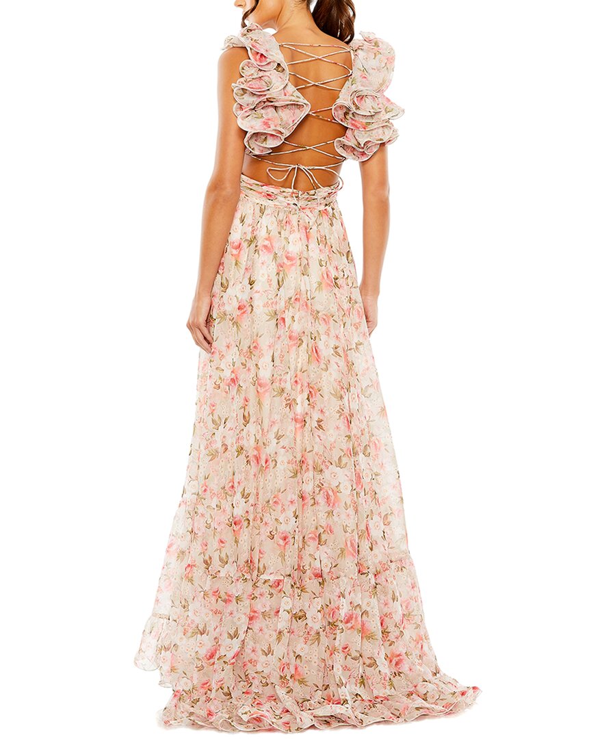 Mac Duggal Ruffle Tiered Cut-Out Chiffon Floral Dress