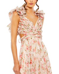 Mac Duggal Ruffle Tiered Cut-Out Chiffon Floral Dress