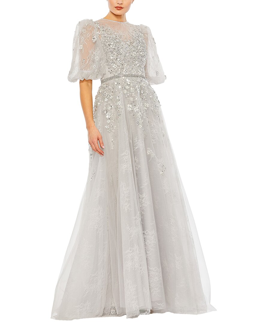 Mac Duggal Womens Embellished Puff Sleeve A-Line Gown, 12