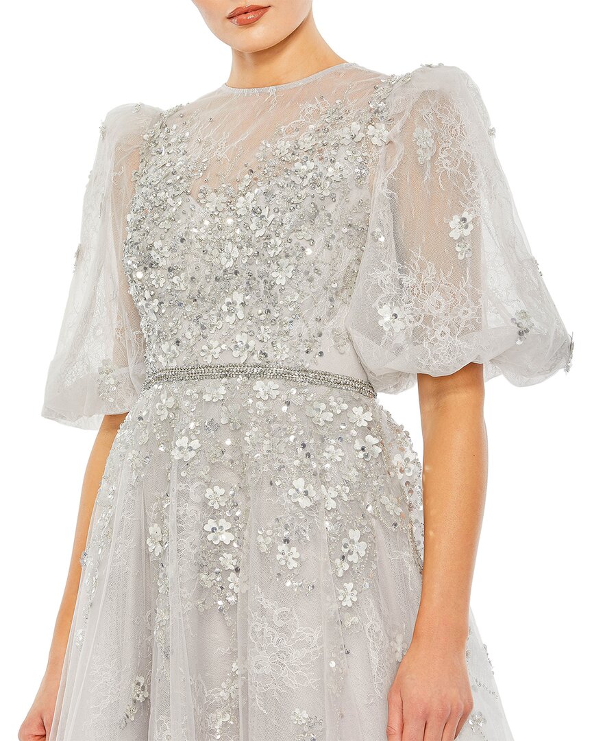Mac Duggal Embellished Puff Sleeve A-Line Gown